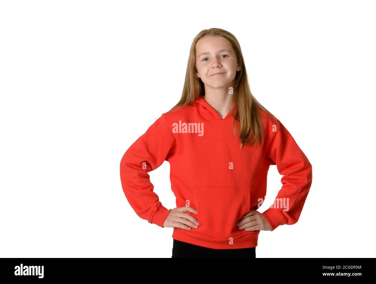 Young Caucasian Teen Girl Wearing Red Hoodie On White Background Stock Photo Alamy