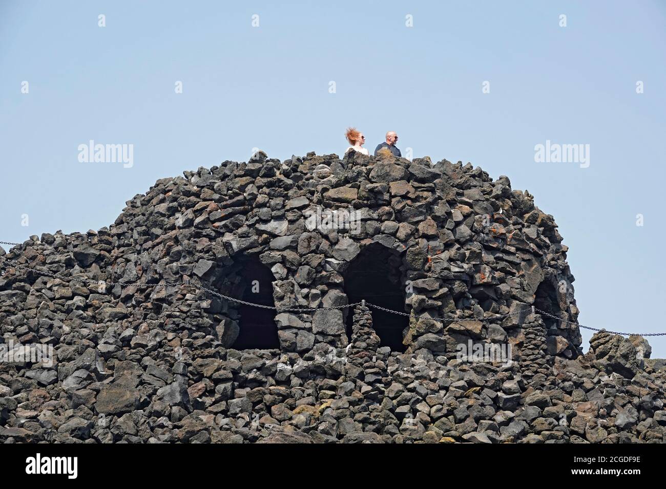 The Observatory made of lava rock on McKenzie Pass in the Oregon Cascade Mountains. Stock Photo
