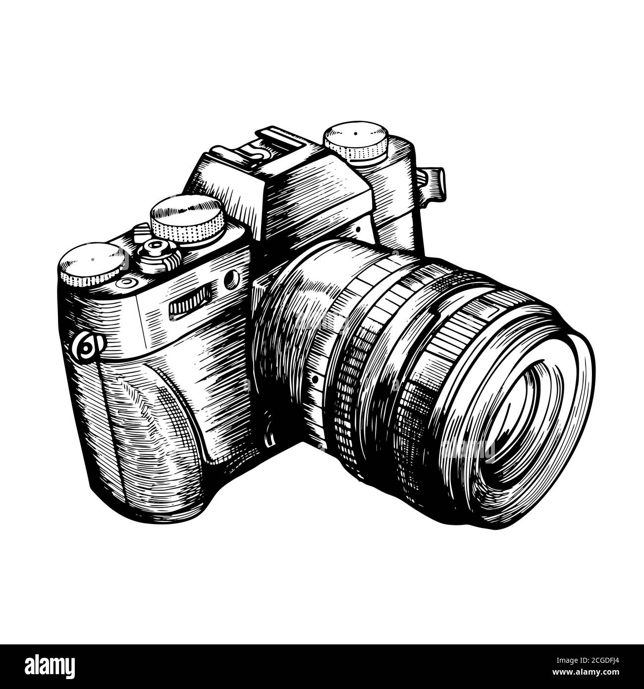 the camera in the style of Doodle. Hand-drawn vector illustration Stock Vector