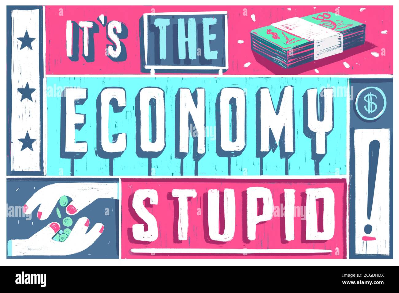 It's the economy stupid illustration. A common saying when asked what matters to voters the most in elections. Stock Photo