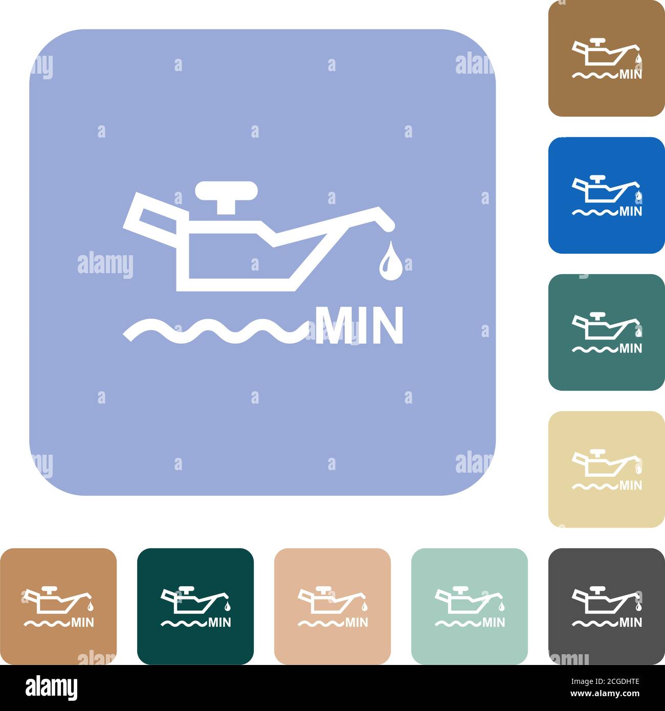 Oil level minimum indicator white flat icons on color rounded square ...