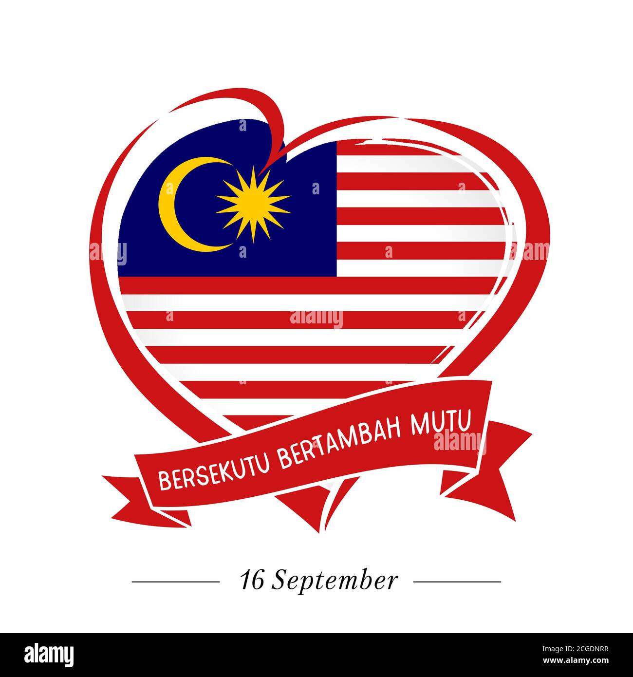 Independence day of Malaysia vector background, red heart in national Malaysian flag colors. Proclamation of Malaysia 16 September with love emblem. Stock Vector