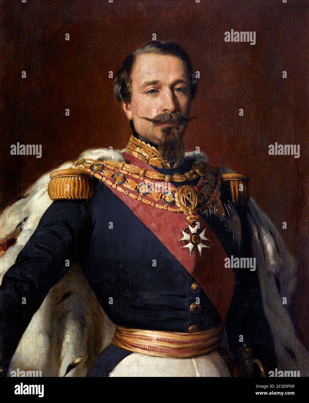 Napoleon III by Auguste PèreBoulard after Franz Winterhalter, oil on canvas, 1855. Portrait of Charles-Louis Napoléon Bonaparte (1808-1873), the first president of France from 1848 to 1852, and the last French emperor from 1852 to 1870. Stock Photo
