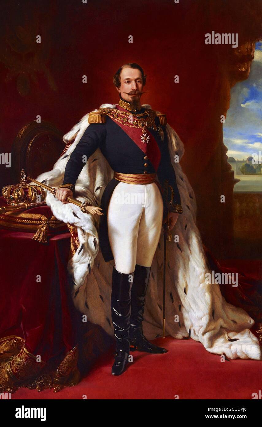 Napoleon III after Franz Xaver Winterhalter, oil on canvas, c.1855. Portrait of Charles-Louis Napoléon Bonaparte (1808-1873), the first president of France from 1848 to 1852, and the last French monarch from 1852 to 1870. Stock Photo