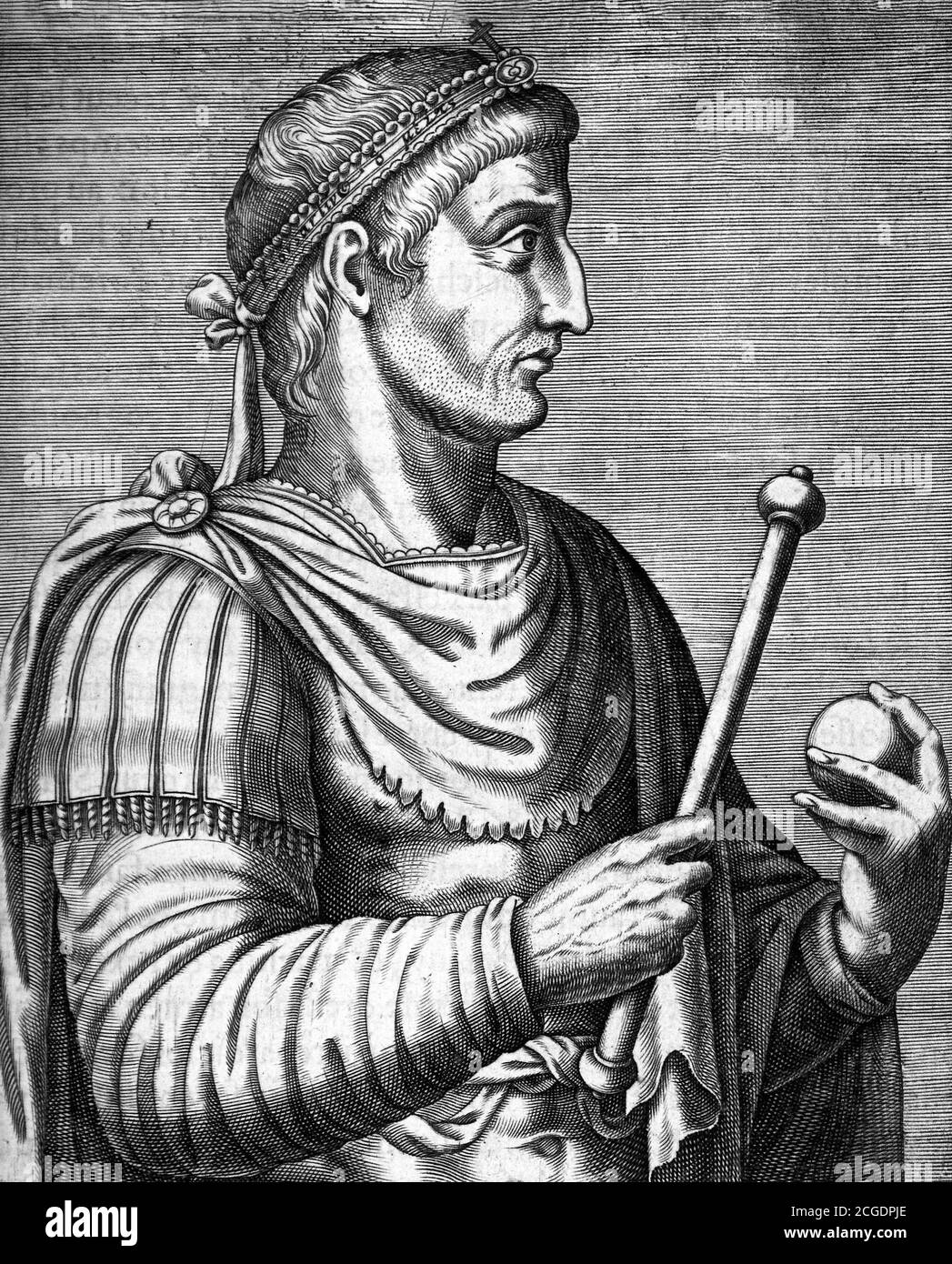 Constantine the Great. Portrait of Emperor Constantine I, engraving Stock Photo
