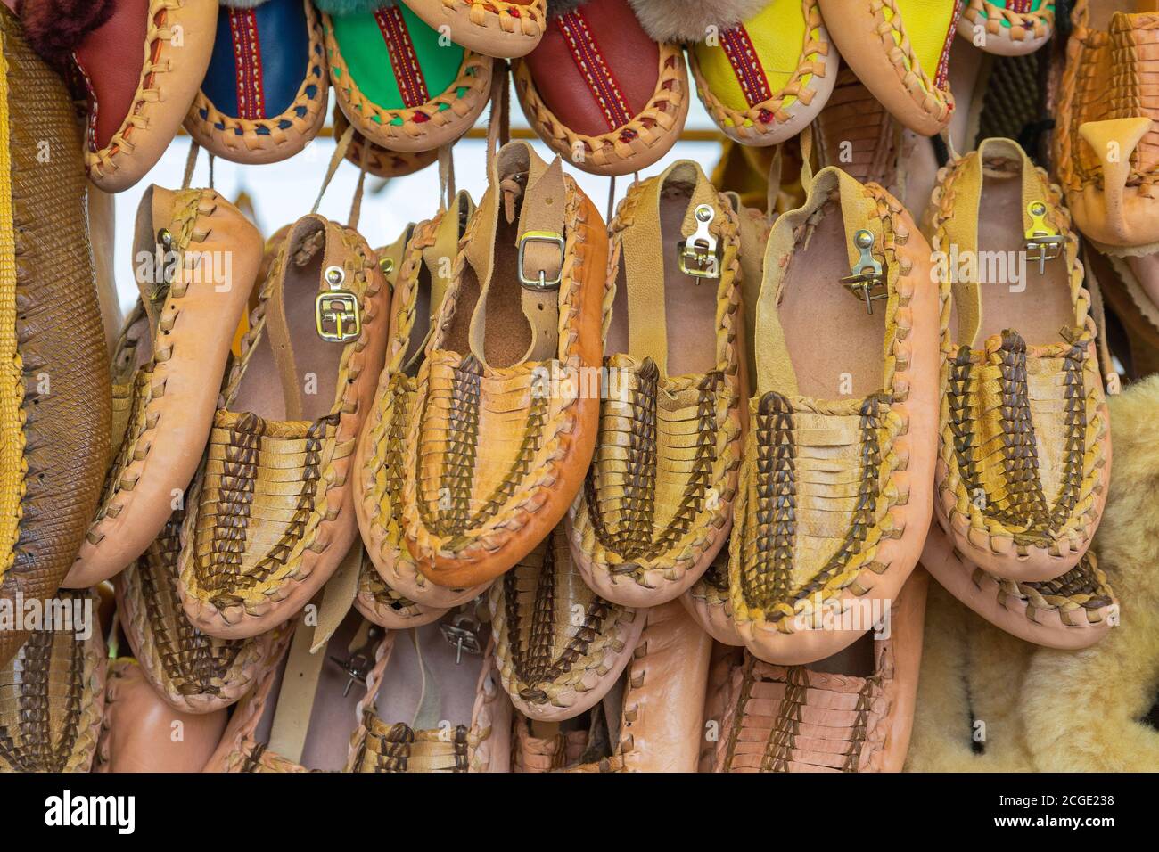 Traditional Peasant Leather Footwear From Balkans Stock Photo