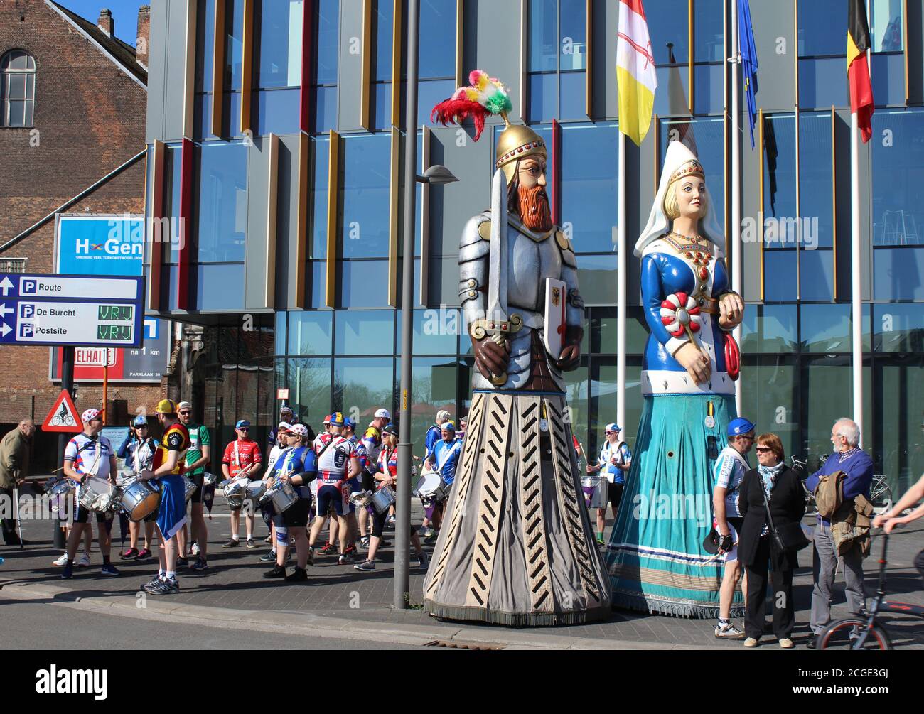 AALST, BELGIUM, APRIL 2 2017: Crowds gather to watch the Tour of Flanders on the streets of Aalst. It is the most important Flemish cycling event and Stock Photo