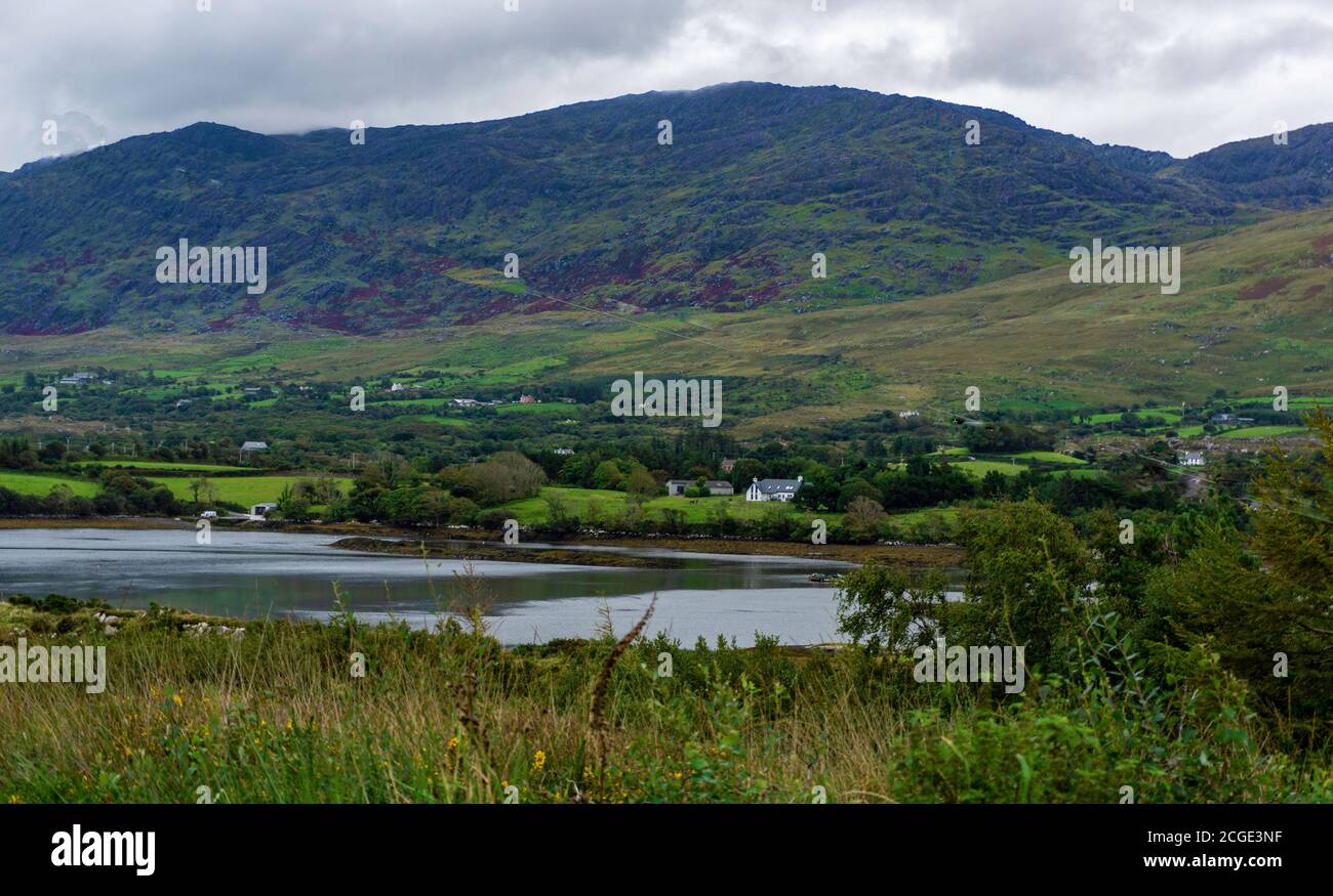 The many colours of the  landscape of the Beara Peninsula near Derryvegal, County Cork, Ireland. Stock Photo
