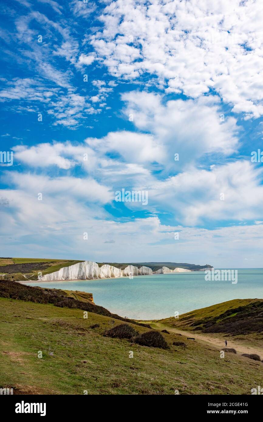 Cuckmere Haven and Seven Sisters Cliffs in East Sussex South Coast landscape Stock Photo