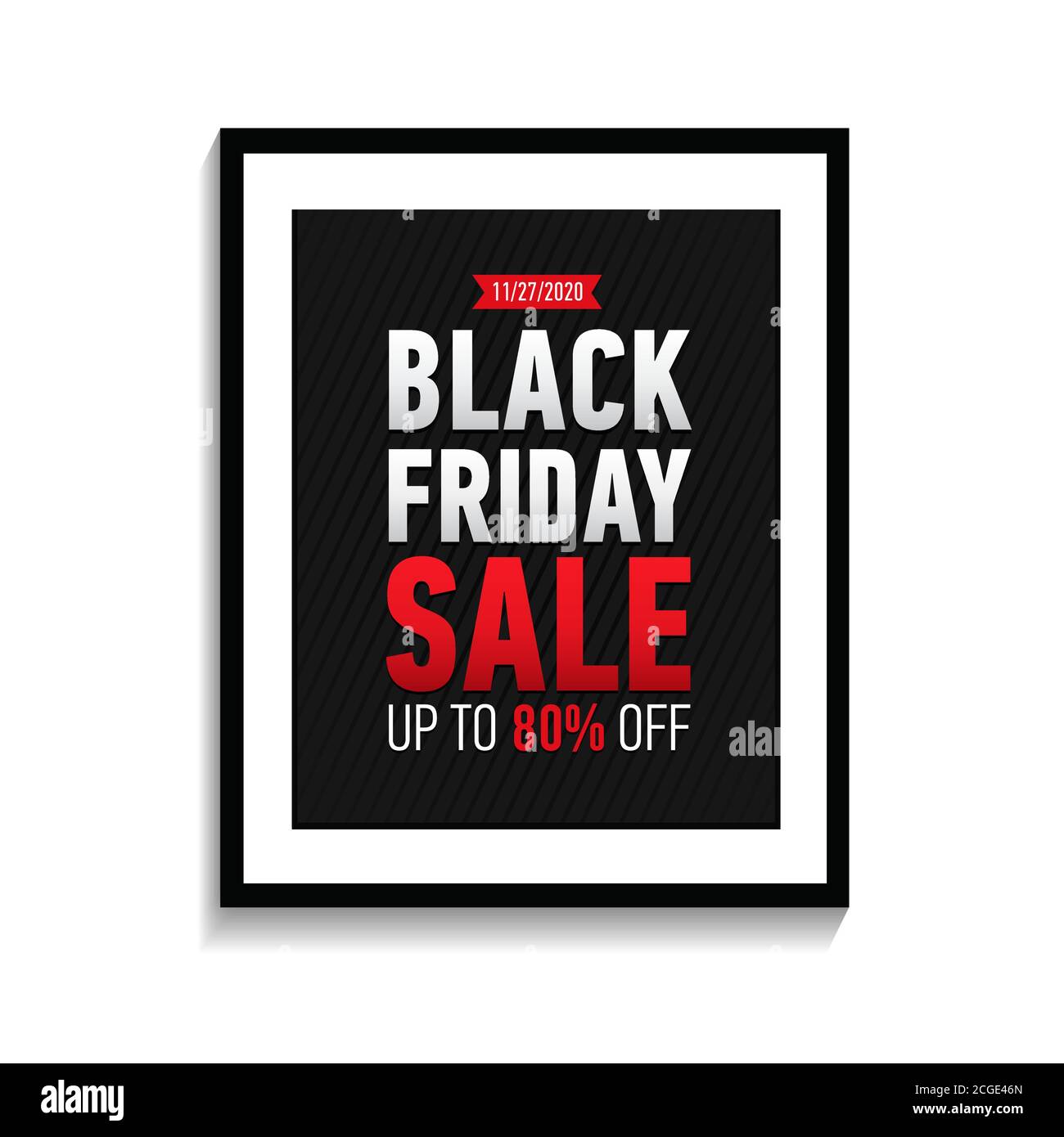 Black friday sale poster in black frame on white wall. Black Friday banner isolated on white background. Black friday sale up to 80 off Stock Vector