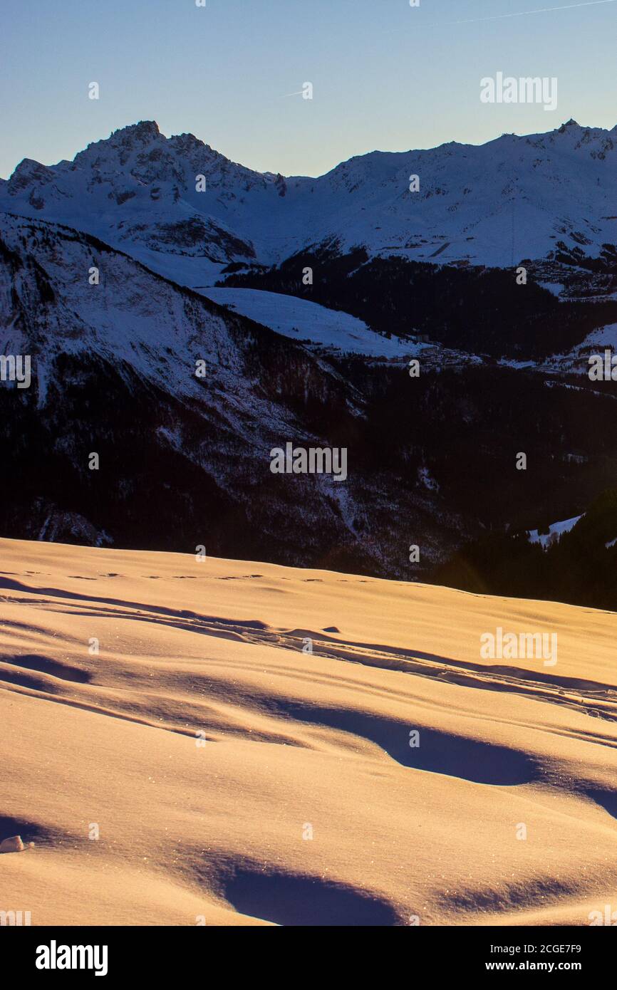 Sunset above Champagny en Vanoise, French Alps Stock Photo