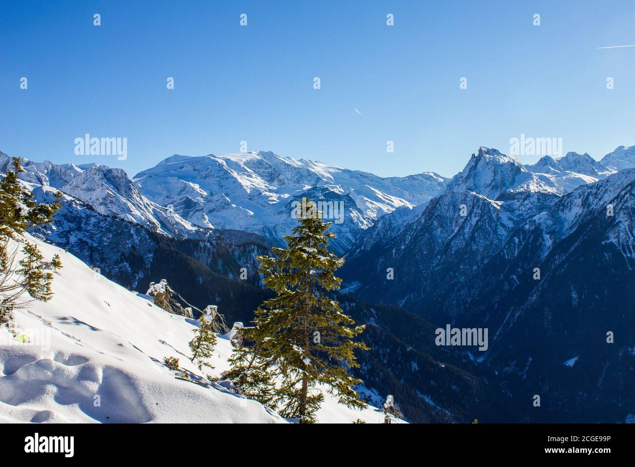 View of Mountains above Champagny en Vanoise, French Alps Stock Photo