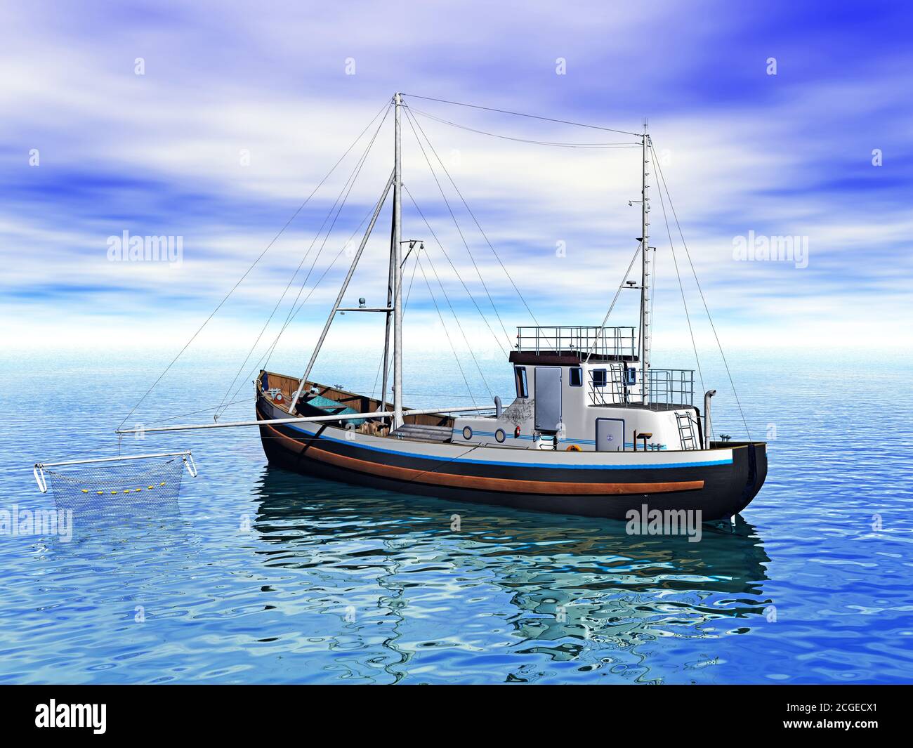 fisching ship with nets Stock Photo