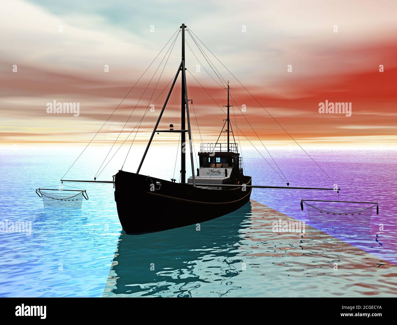 fisching ship with nets Stock Photo