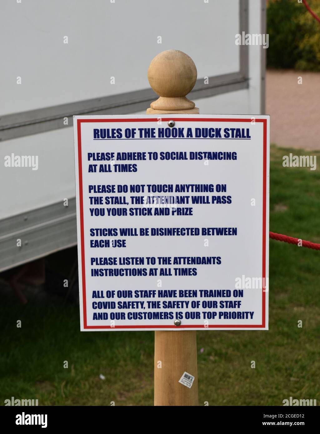 Rules for Hook a Duck at Willen Lake fairground in the time of Covid19 Stock Photo Alamy