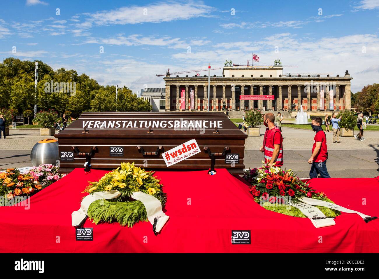 Berlin, Germany. 9 September 2020. Red Alert Protest of people affected by the closure of cultural organisations and events due to the Coronavirus crisis. Stock Photo