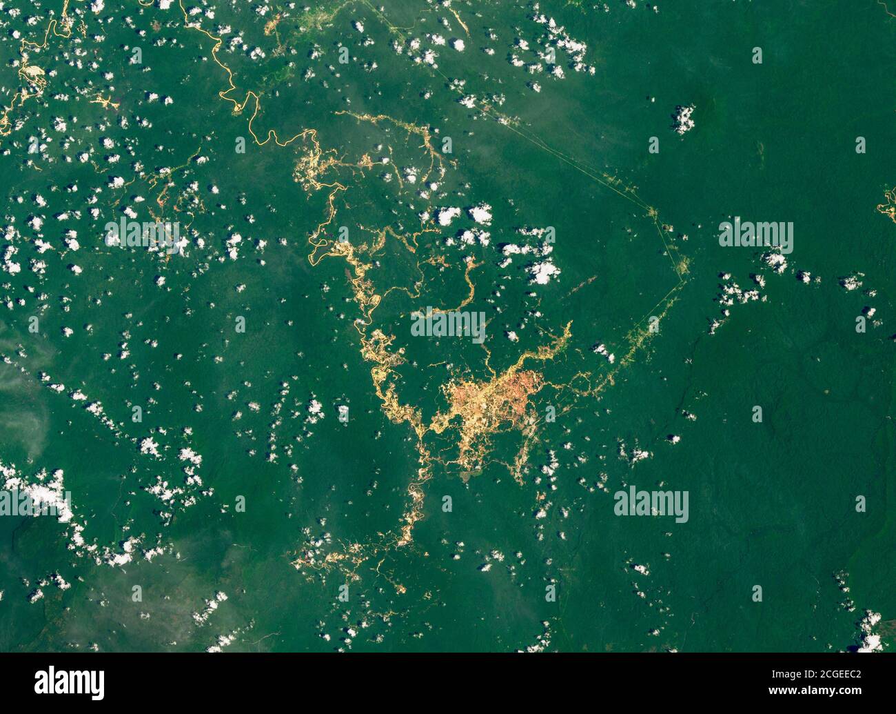 Deforestation in the Amazon showing scars of deforested areas Stock Photo
