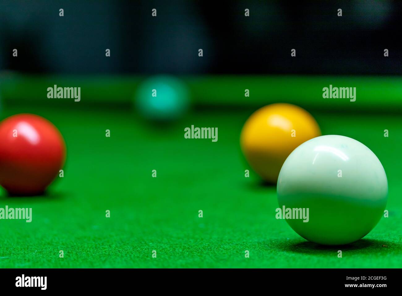 Different colored snooker balls scattered on the snooker table Stock ...