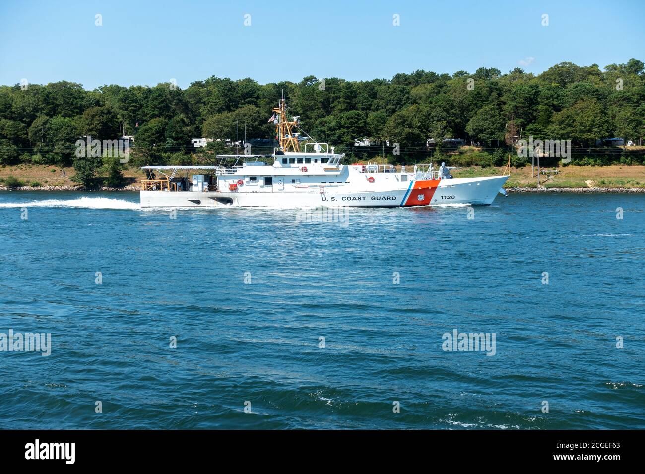 United States Coast Guard Sentinel Class Cutter the Lawrence Lawson WPC 1120 in the Cape Cod Canal in the summer Stock Photo