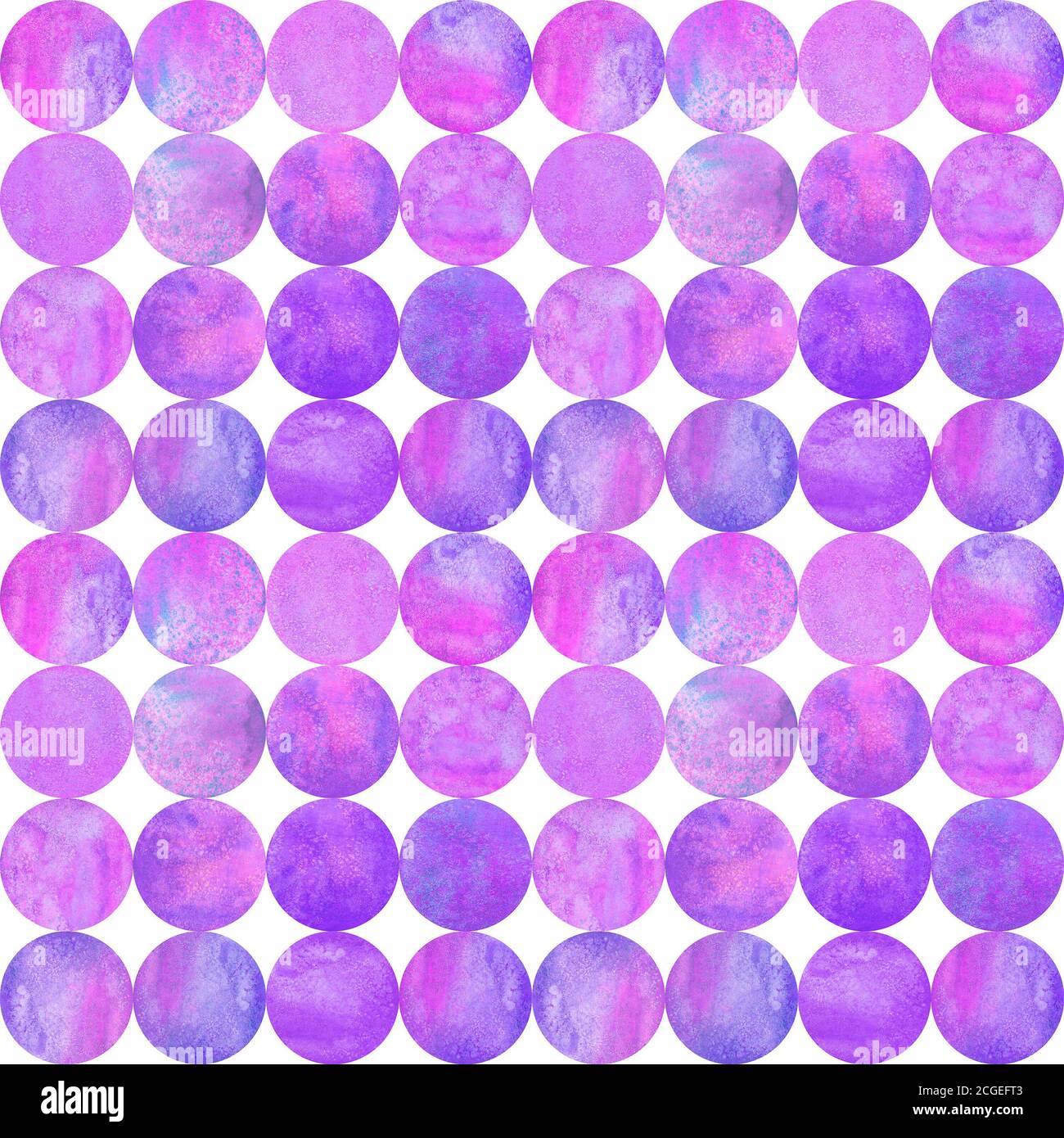 Abstract watercolor background with colorful circles on white. Watercolor hand drawn teal purple blue seamless pattern. Watercolour round shaped textu Stock Photo