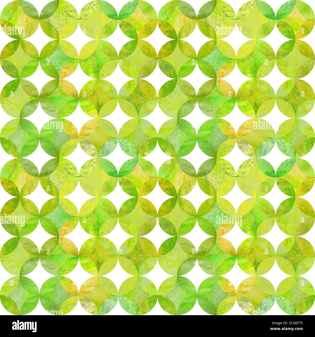 Abstract watercolor background with colorful overlapping circles on white. Watercolor hand drawn yellow green seamless pattern. Watercolour round shap Stock Photo