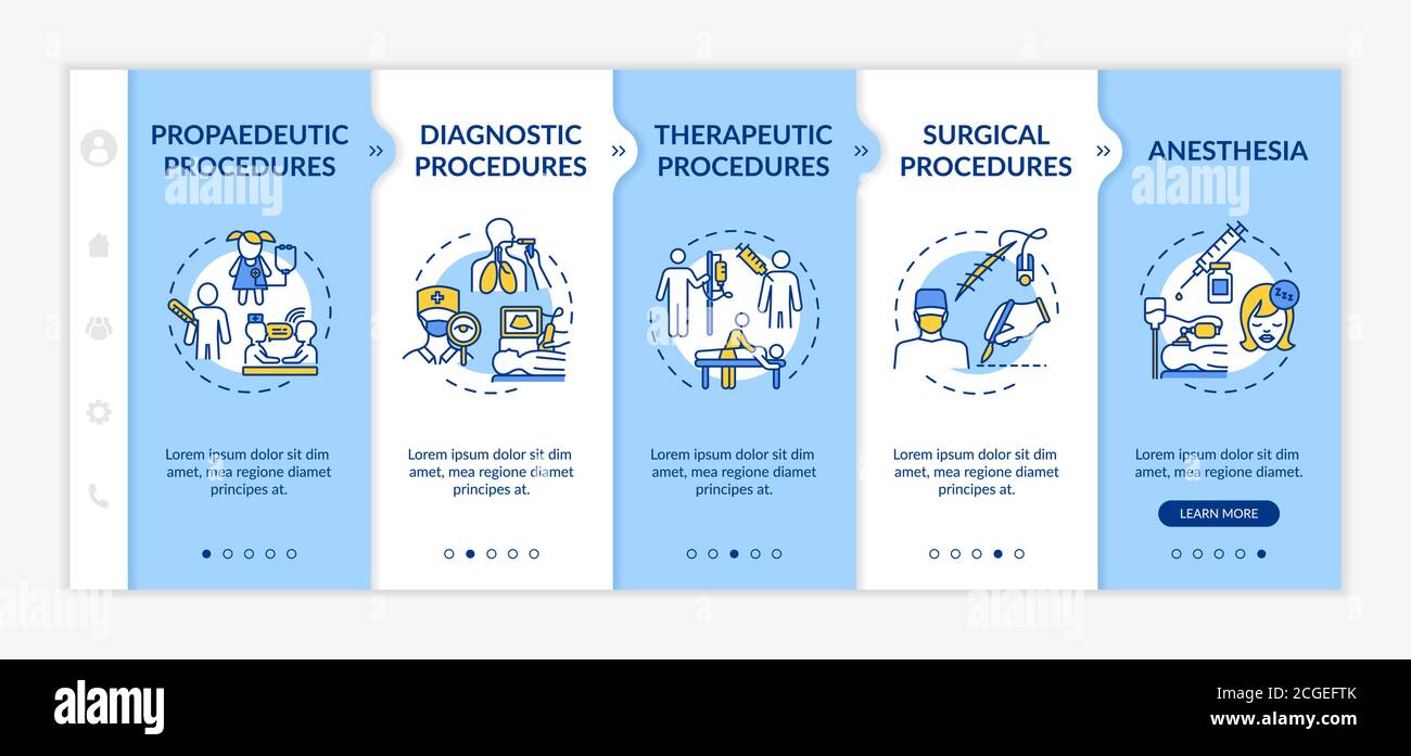 Medical procedures types onboarding vector template Stock Vector