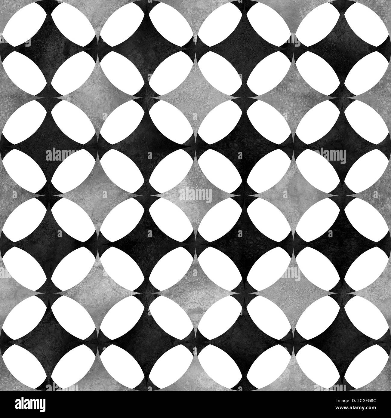 Abstract geometric seamless pattern. Black and white minimalist monochrome watercolor artwork with simple shapes and figures. Watercolour circles shap Stock Photo