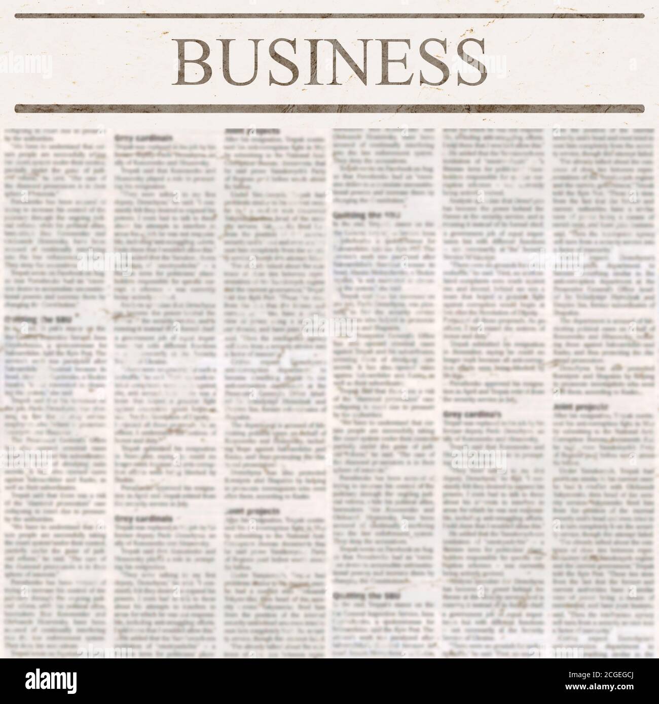 News newspaper with headline Business and old unreadable text. Vintage