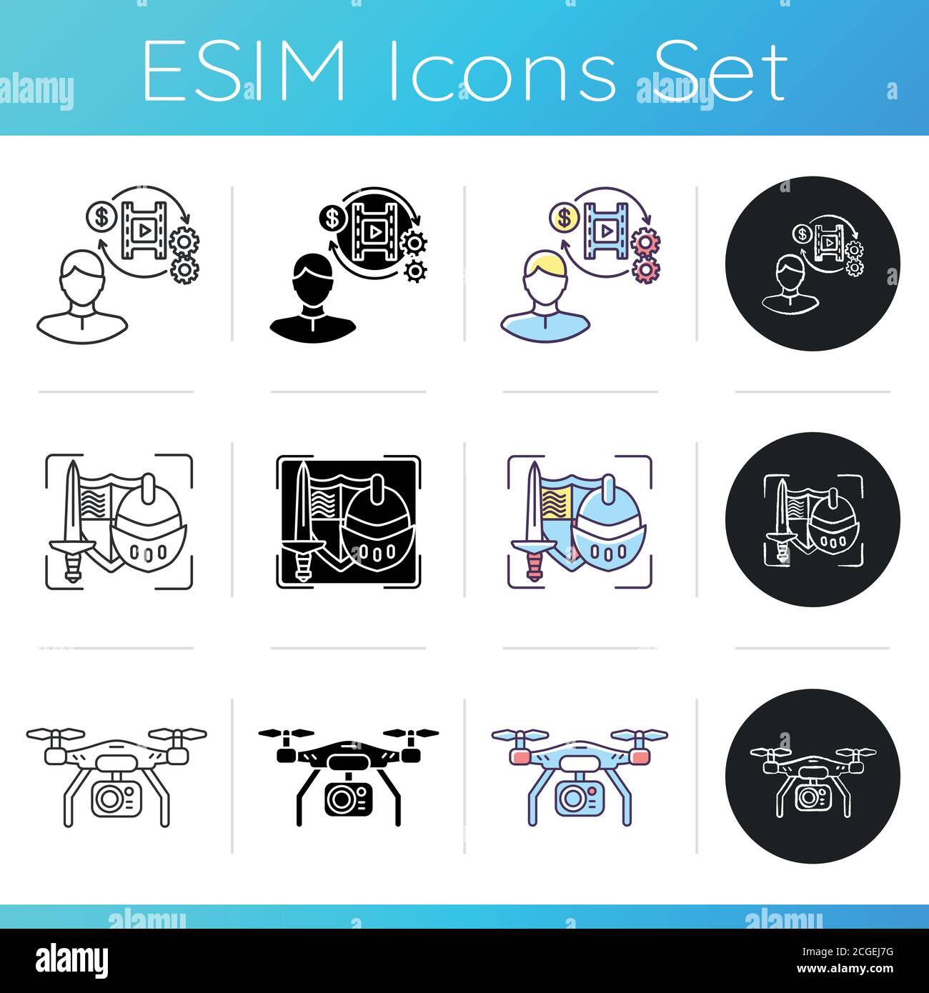Film making icons set Stock Vector