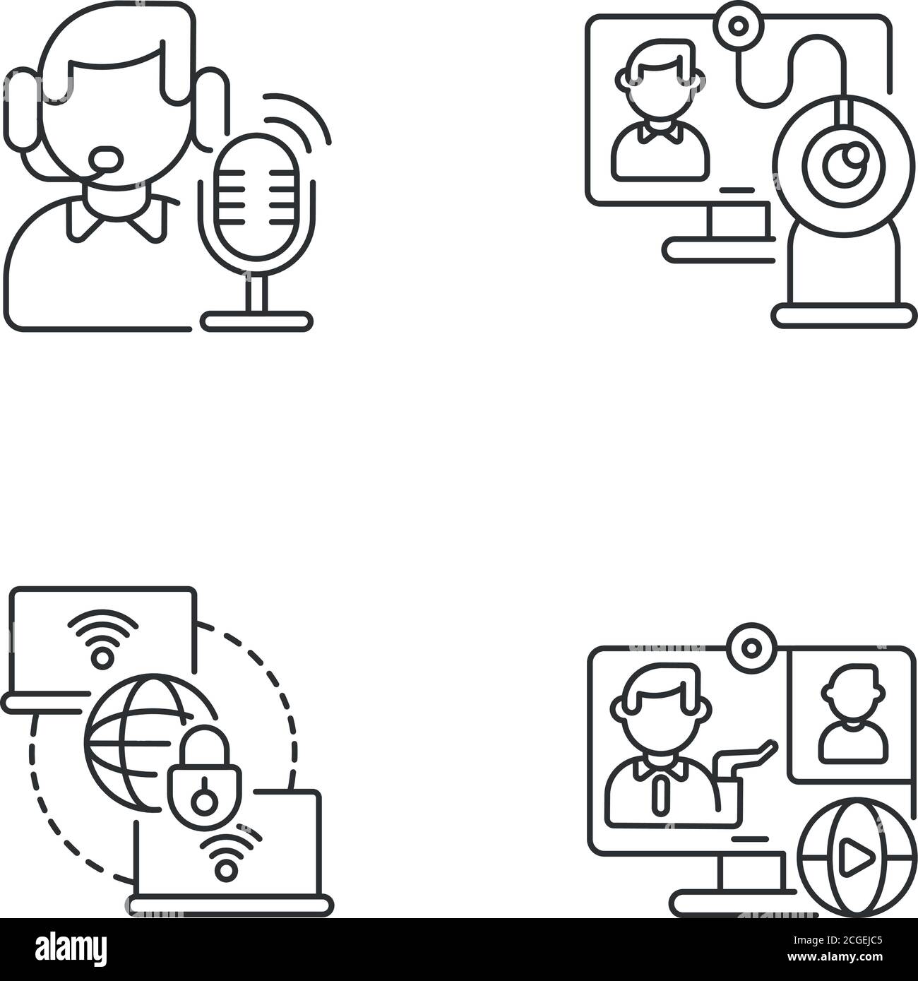 Web conference linear icons set Stock Vector