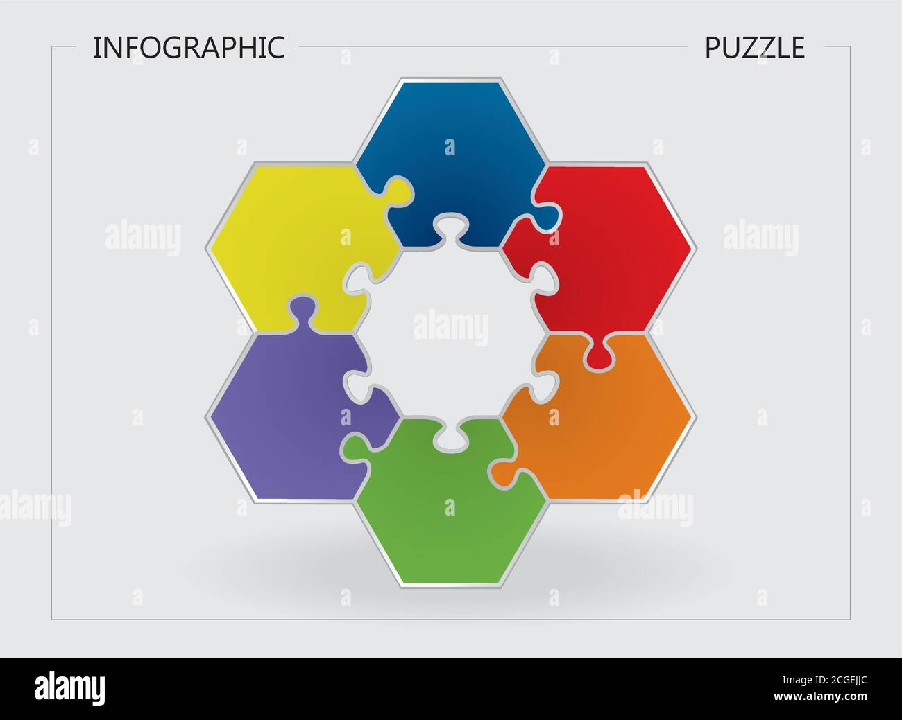 Hexagon with six puzzle pieces. Vector illustration. Stock Vector