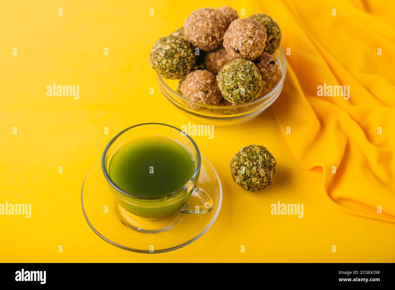 Matcha green tea date granola fruits energy balls Stock Photo Alamy