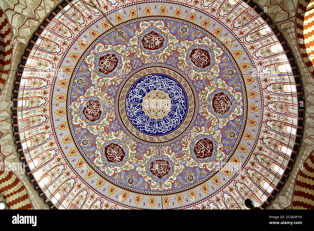 Interior view of Selimiye Mosque, ceiling and dome. The masterpiece of Mimar Sinan in Ottoman Empire's golden era. Stock Photo
