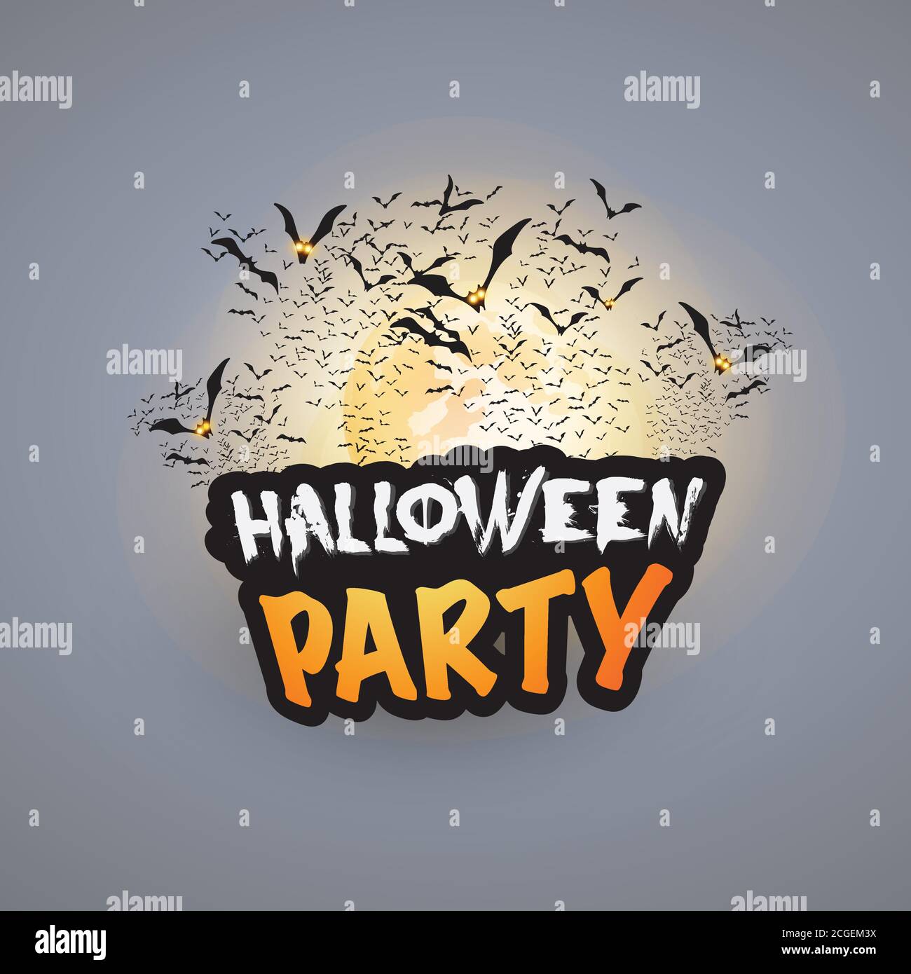 Happy Halloween Card Template - Flying Bats with Glowing Eyes Under the ...