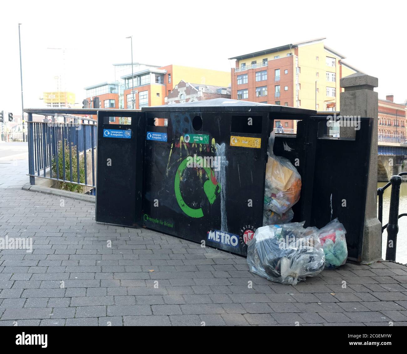 September 2020 Waste and recycling bins in the city of Bristol, over