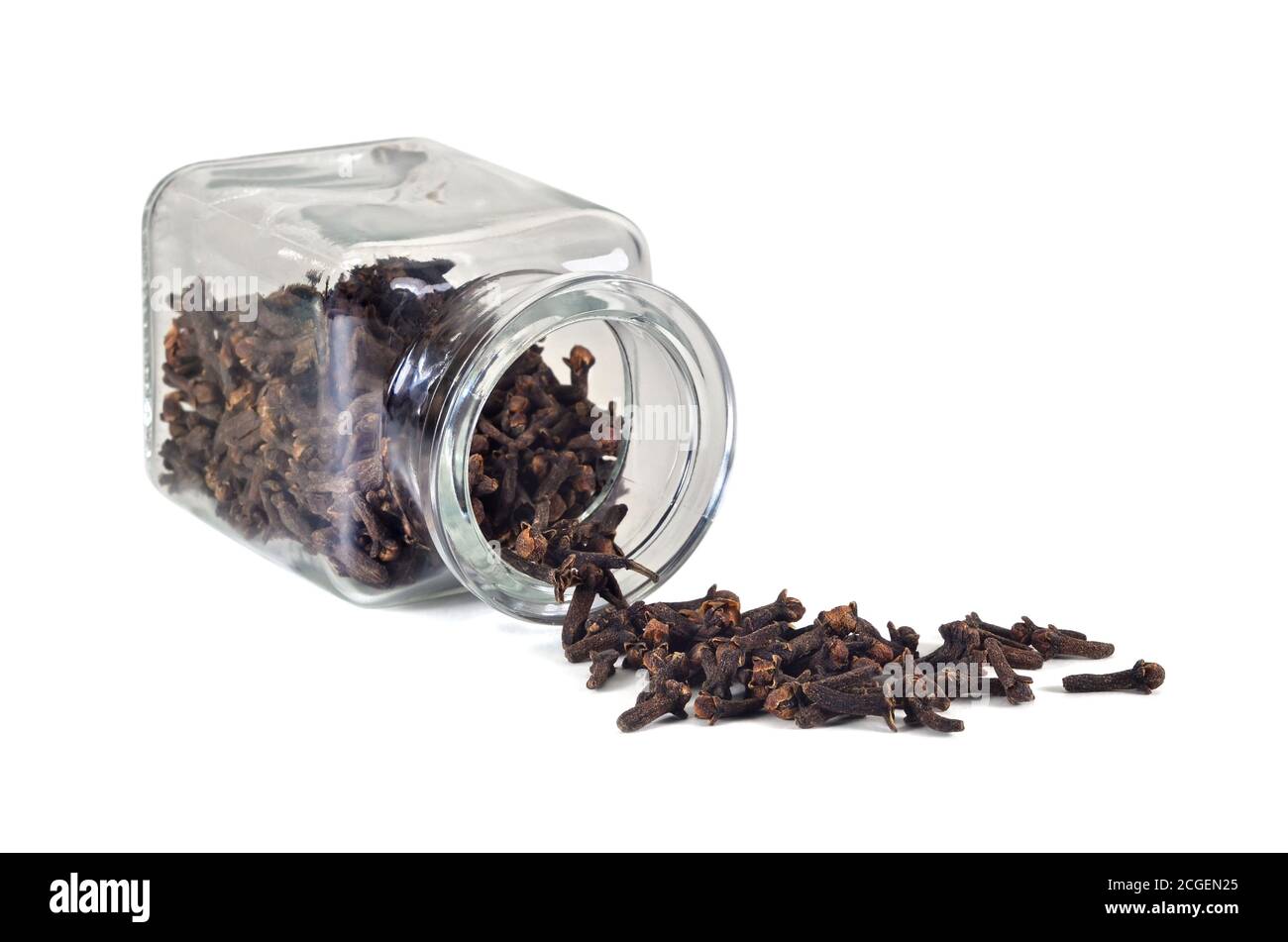 Spice cloves. Carnation in a jar for spices on a white background