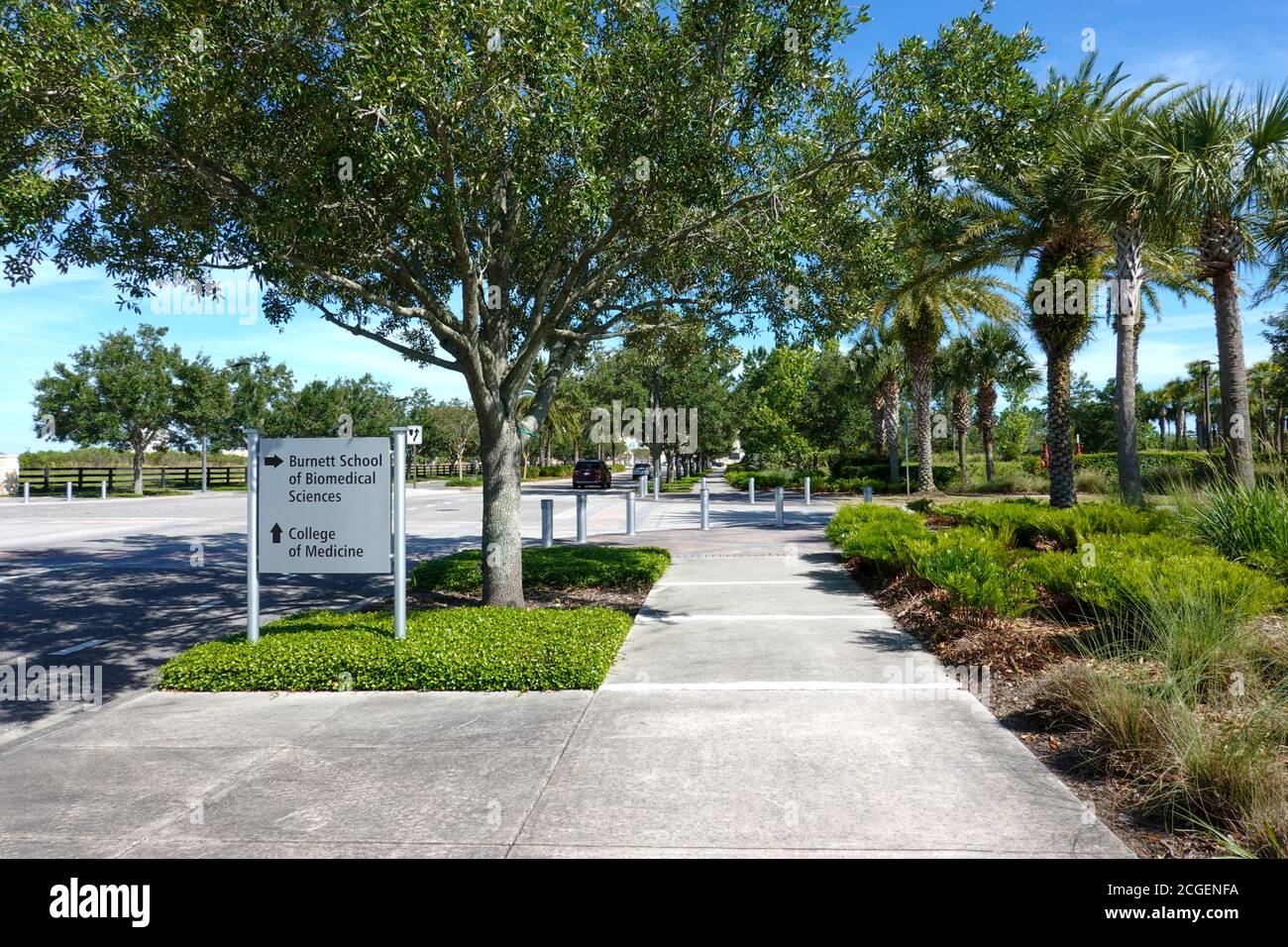 Orlando,FL/USA -5/7/20:  The directional sign pointing to Burnett School of Biomedical Sciences and the College of Medicine at the University of Centr Stock Photo