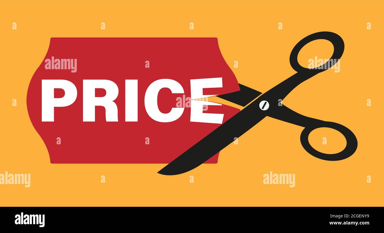 price cut discount symbol with price tag cut in half vector illustration Stock Vector