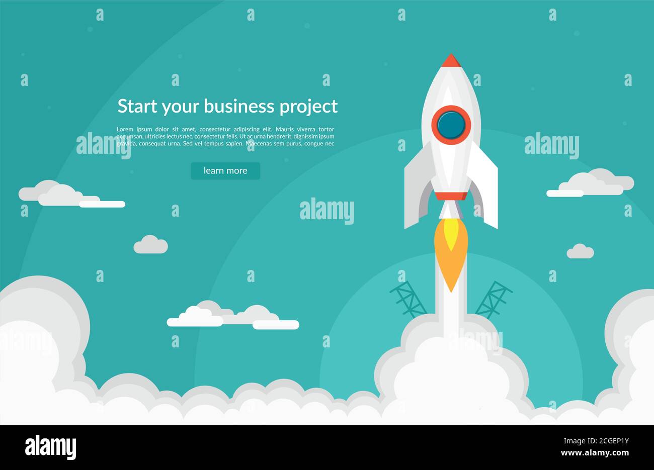 Business startup concept in flat design style. Space rocket launch ...