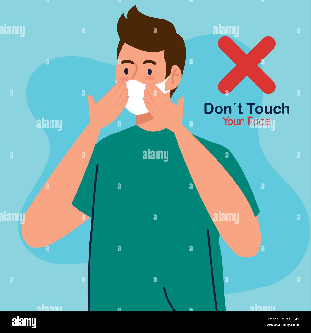 do not touch your face, young man using face mask, avoid touching your