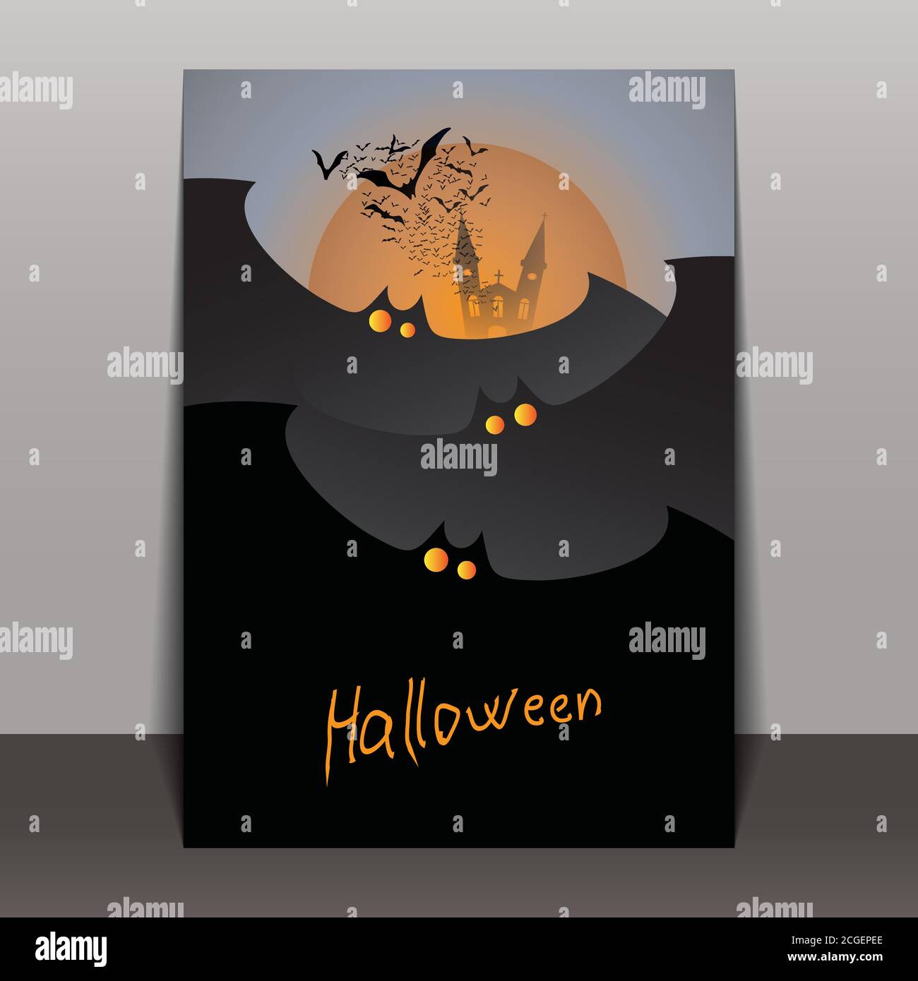Happy Halloween Card Template - Flying Bats Over the Moon with Glowing ...