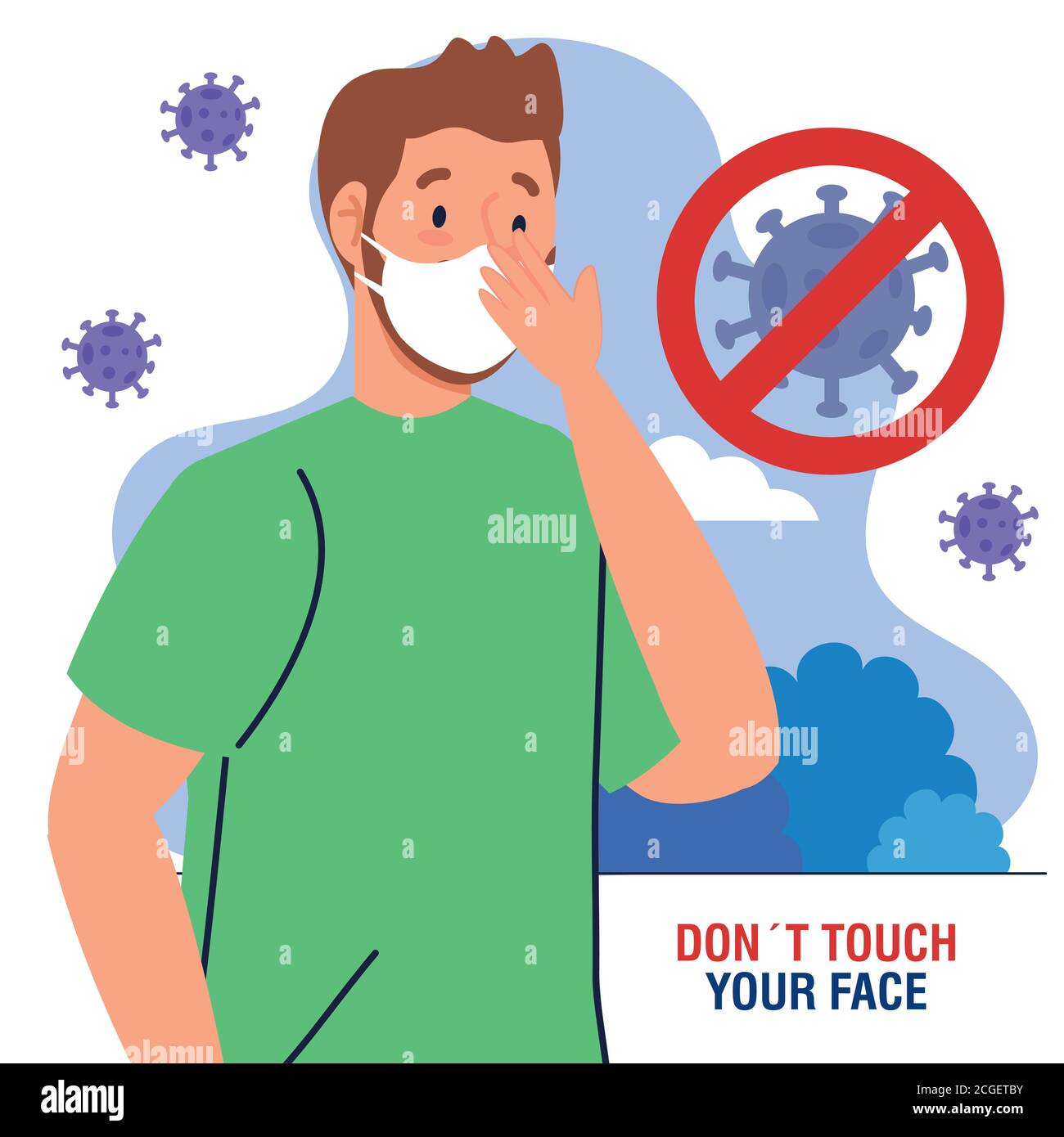 do not touch your face, young man using face mask outdoor, avoid