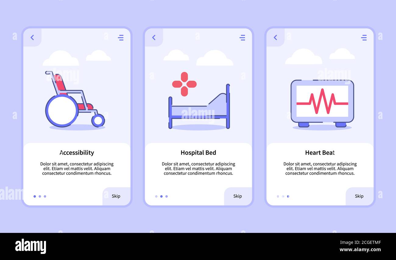 Medical icon accessibility hospital bed heart beat onboarding screen