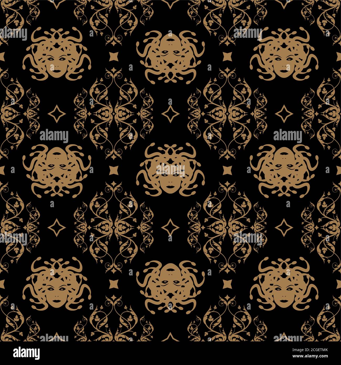 Decorative seamless pattern in vintage gothic style vector with ornamental  elements and Medusa head Stock Vector Image & Art - Alamy