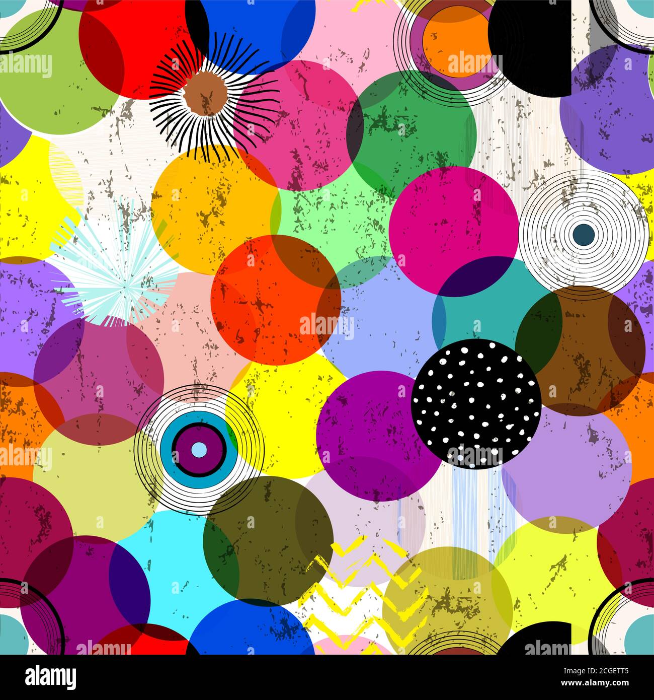 seamless background pattern, with circles/dots, strokes and splashes Stock Vector