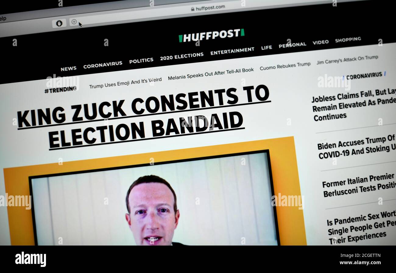 A computer screen grab of the Huffpost website homepage. Stock Photo