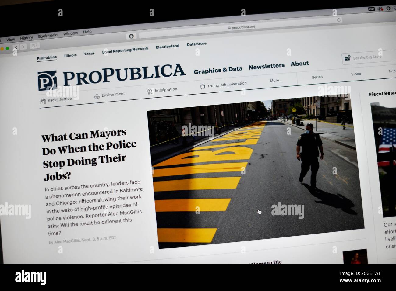 A computer screen grab of the ProPublica website homepage. Stock Photo