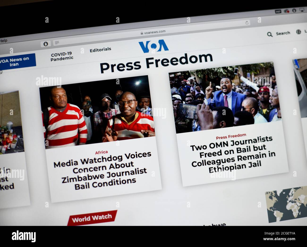 An computer screen grab of the Voice of American website's homepage. Stock Photo