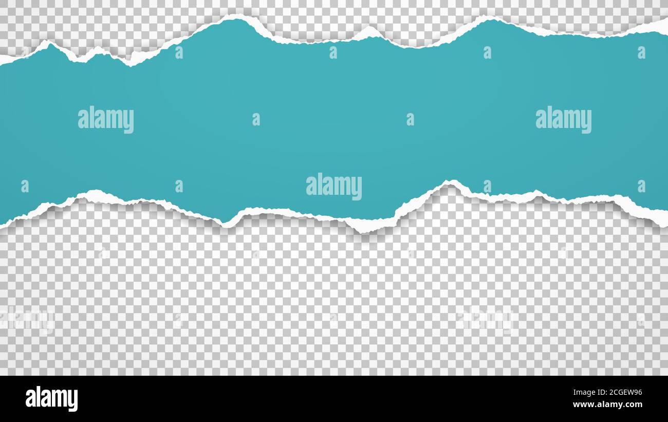 Torn of turquoise paper is on white transparent background for text ...