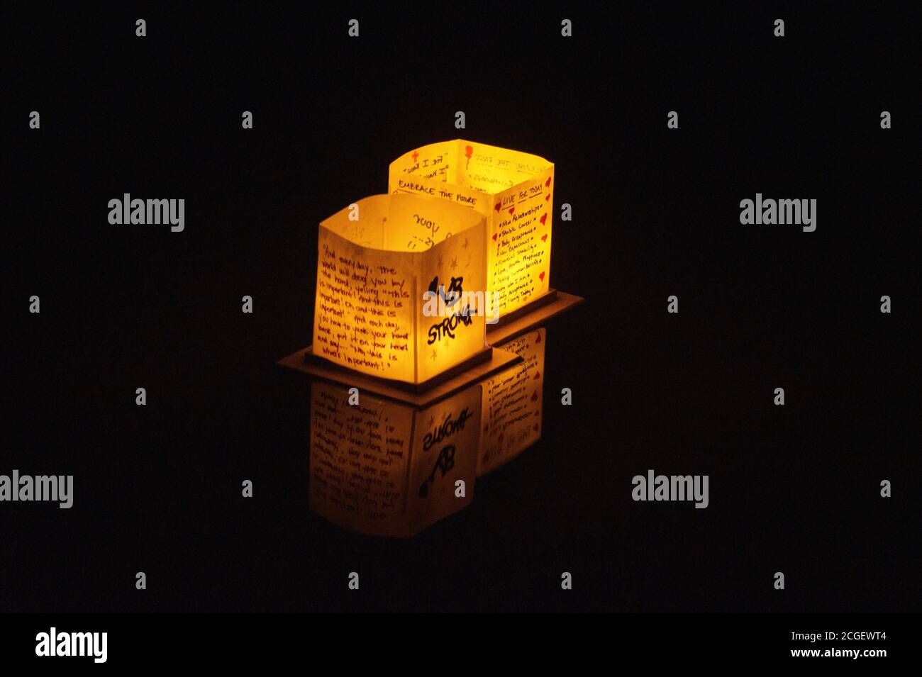 Two paper lanterns floating on water during the lantern festival in  Virginia Beach, VA, USA Stock Photo - Alamy